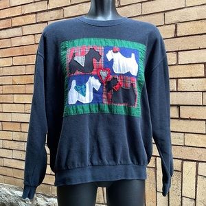 Vintage 90’s Susan Bristol black Tartan plaid Scotties sweatshirt Size Large